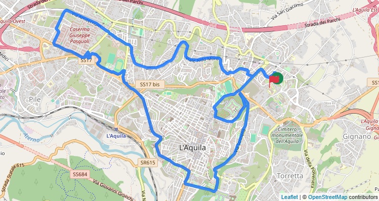 Mappa del percorso 🏃🏽‍➡️ Corsa L’Aquila 12 km – Vicino al Centro e con Dislivello